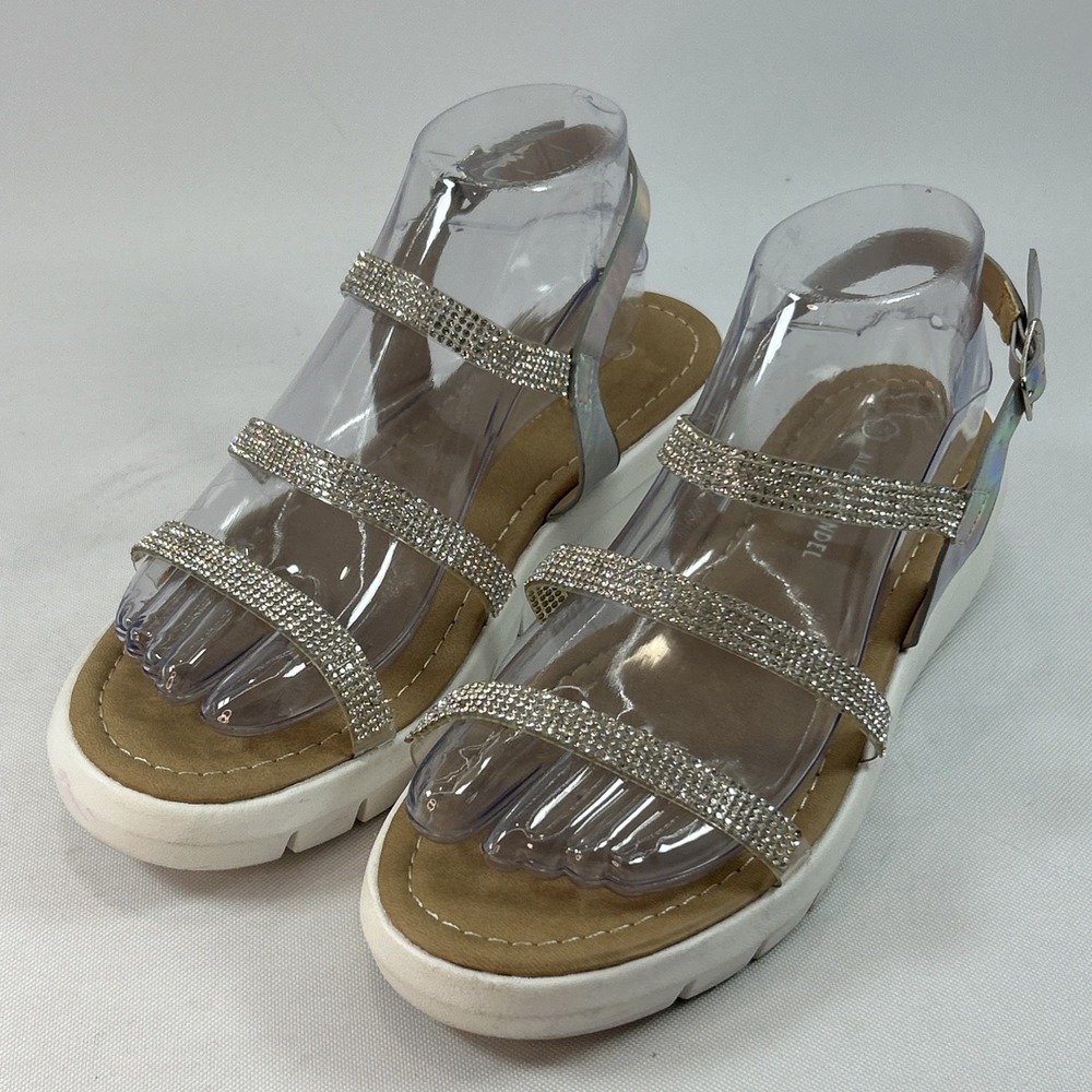 Alexis Bendel White & Crystal Sandals Women's Size 8.5W Strappy Slingback Shoes
